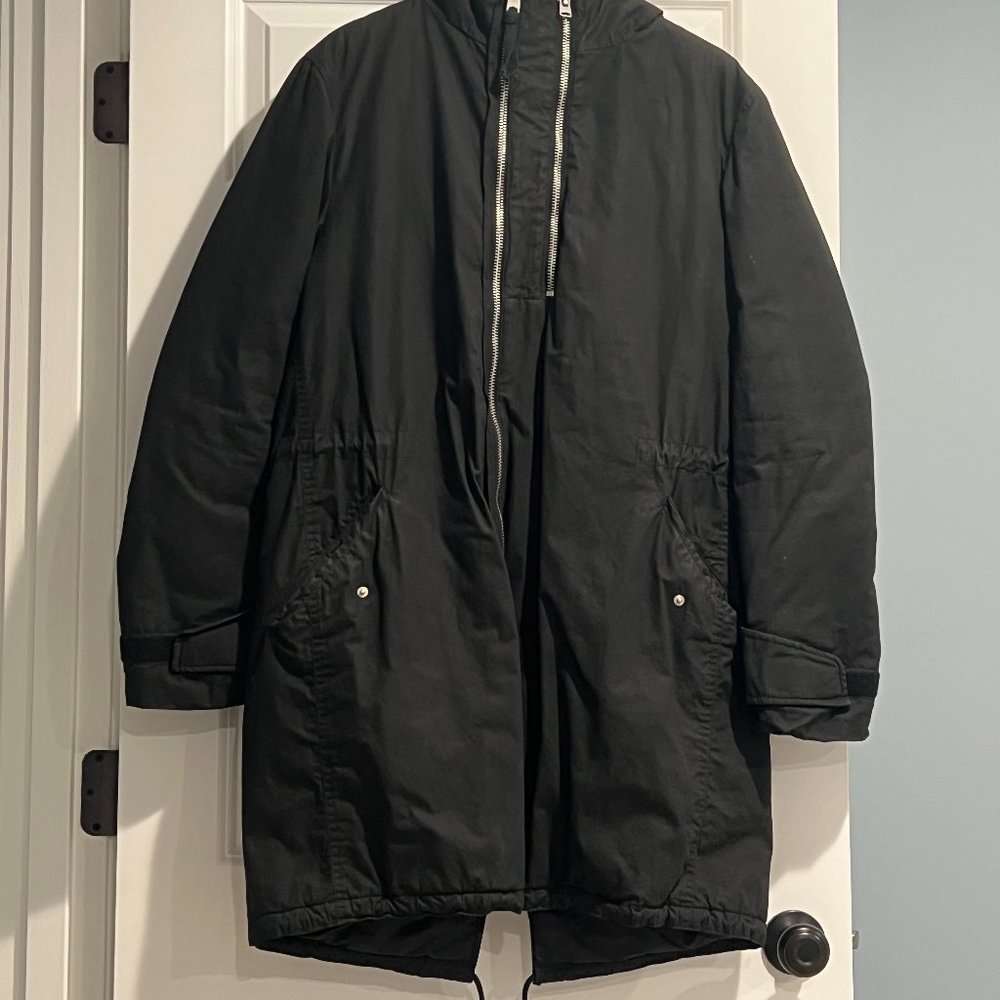 All Saints Hooded Winter Coat - Black- Long - Men's Medium